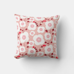 Neutral Botanicals - Poppies pink Throw Pillow