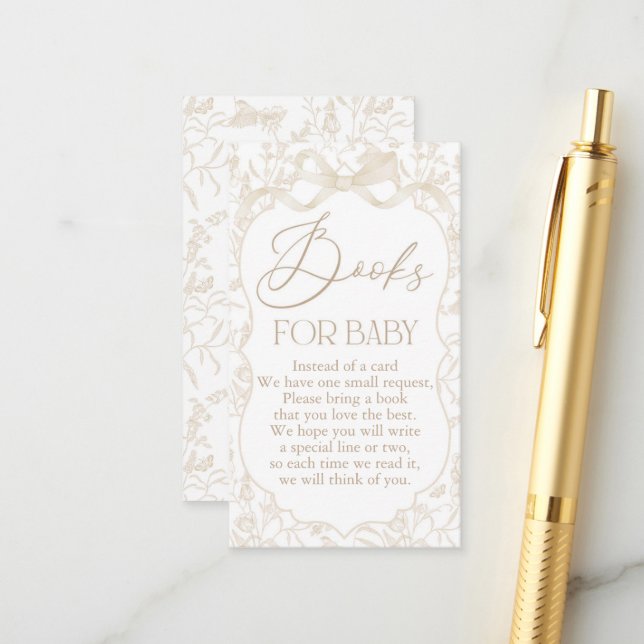 Neutral Bow Baby Shower Book  Enclosure Card (Front/Back In Situ)
