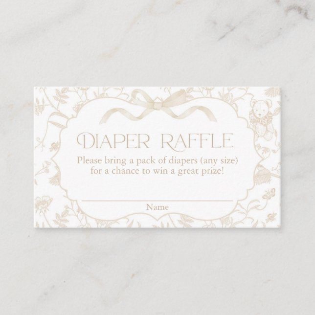 Neutral Bow Baby Shower Diaper Raffle Enclosure Card (Front)