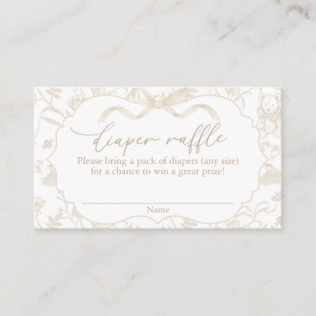 Neutral Bow Baby Shower Diaper Raffle Enclosure Card (Front)