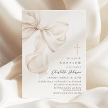 Neutral Bow Bow Baptism Invitation<br><div class="desc">Minimal baptism invitation that features an elegant neutral beige bow and elegant typography.</div>