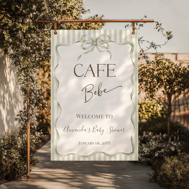 Neutral Bow Cafe Bebe Coffee Baby Shower Welcome Poster (Creator Uploaded)