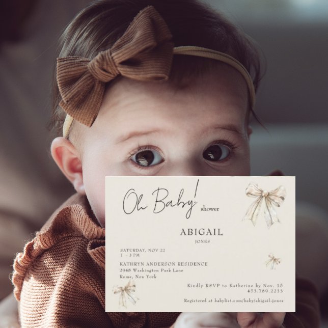 Neutral Bows Oh Baby Shower Invitation (Creator Uploaded)