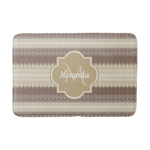 Neutral Brown and Tan Knit Pattern With Name Bath Mat