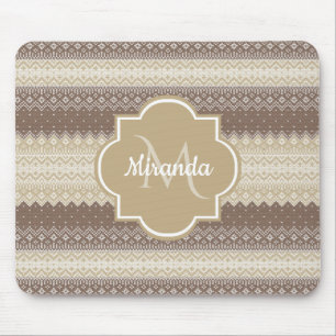Neutral Brown and Tan Knit Pattern With Name Mouse Pad