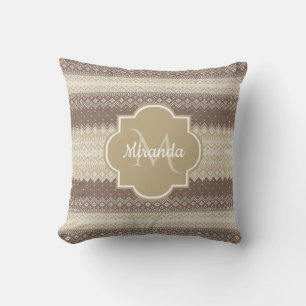 Neutral Brown and Tan Knit Pattern With Name Throw Pillow