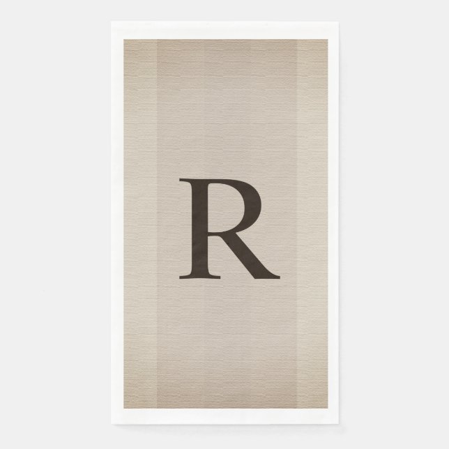 Neutral Brown and Tan Textured Monogrammed  Napkin (Front)