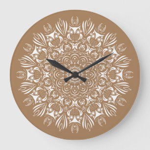Neutral brown and white owl mandala large clock
