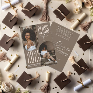 Neutral Brown Graduation with Arched Photos Invitation
