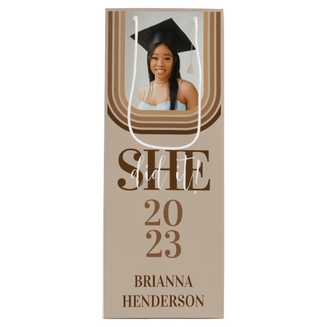 Neutral Brown Melanin Photo Graduation Gift Wine Gift Bag (Front)