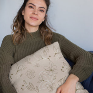 Neutral Brown Minimalist Modern Florals Throw Pillow