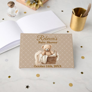 Neutral Brown Teddy Bear Baby Shower Guest Book