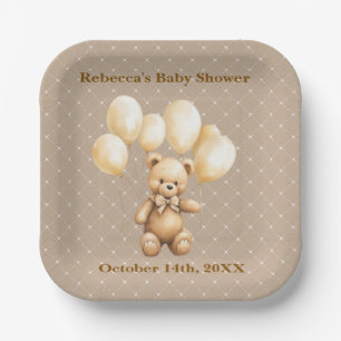 Neutral Brown Teddy Bear Baby Shower Paper Plate