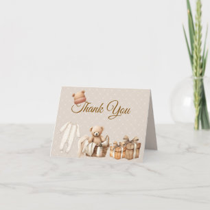 Neutral Brown Teddy Bear Baby Shower Thank You Note Card