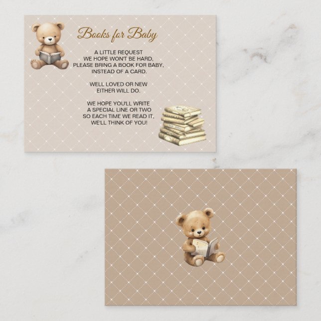 Neutral Brown Teddy Bear - Books for Baby Enclosure Card (Front/Back)