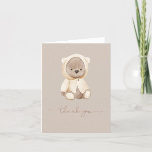 Neutral Brown Teddy Bear Watercolor Thank You Card