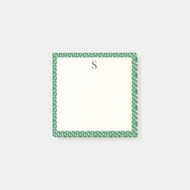 Neutral Brush Strokes Elegant Monogram Leafy Green Post-it Notes (Front)