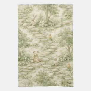 Neutral Bunny Bear Picnic Floral Garden (1) Kitchen Towel