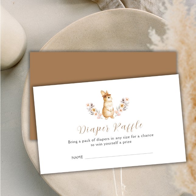 Neutral Bunny Wildflower Diaper Raffle Baby Shower Enclosure Card (Neutral Bunny Wildflower Diaper Raffle Baby Shower Enclosure Card)