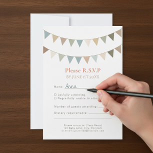 Neutral bunting rustic RSVP wedding response card