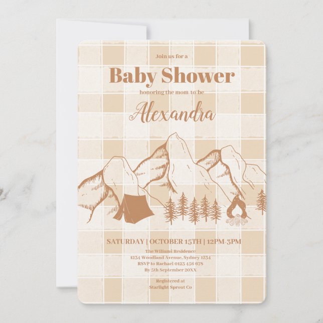 Neutral Camping Baby Shower Invitation (Front)