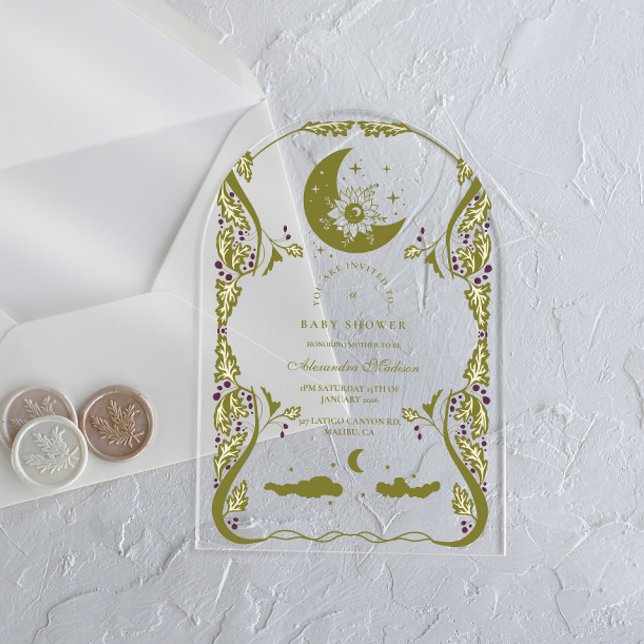 Neutral Celestial Greenery Baby Shower Acrylic Invitations (Creator Uploaded)