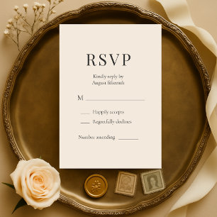 Neutral Champagne Minimalist Wedding RSVP  Card