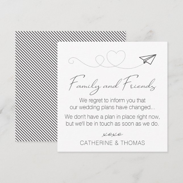 Neutral Change of Plans - Wedding Postponed Note Invitation (Front/Back)