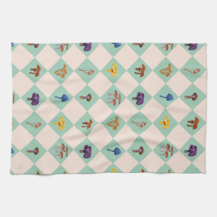 Neutral checks with assorted fungi kitchen towel