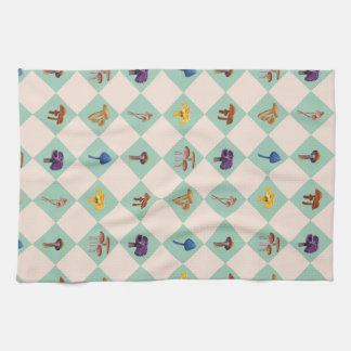 Neutral checks with assorted fungi kitchen towel