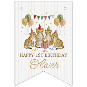 Neutral Cheetah Birthday Wild Safari Bunting Flags