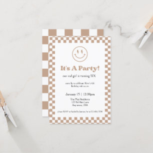 Neutral Chequered Rad Kid Invitation