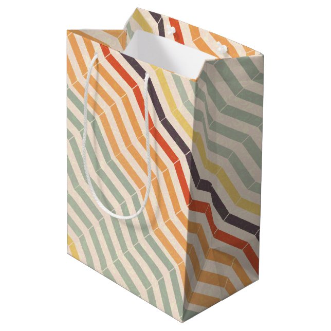 Neutral Chevron Zig Zag Stripes Medium Gift Bag (Back Angled)