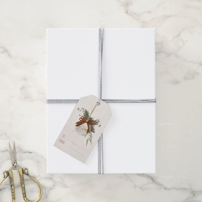 Neutral Christmas Gift Tag With Ornament (With Twine)