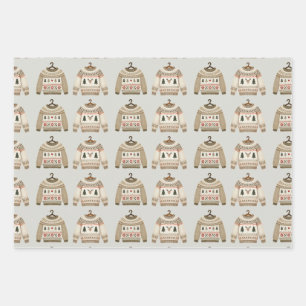 Neutral Christmas Sweater Nutcracker Monogram Wrapping Paper Sheet