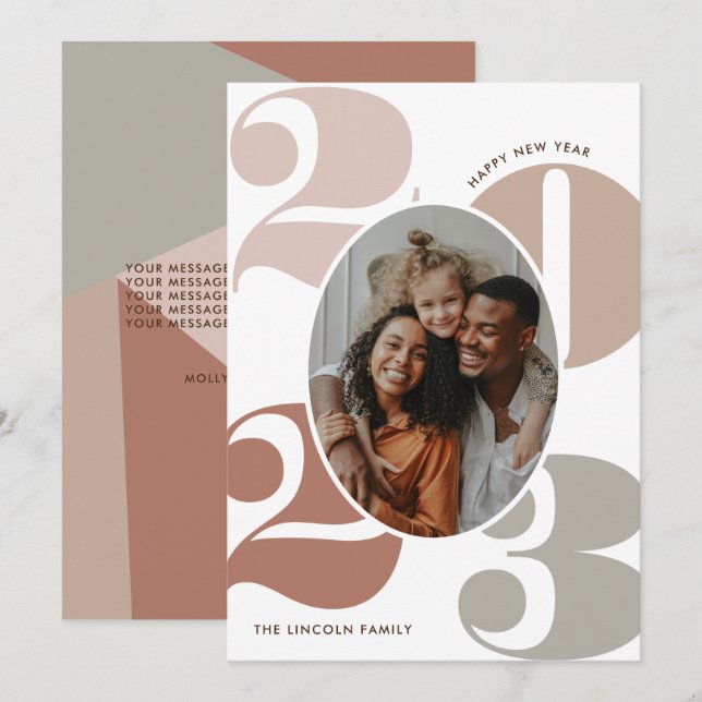 Neutral Classy Numbers 1 Photo Happy New Year Holiday Card (Front/Back)