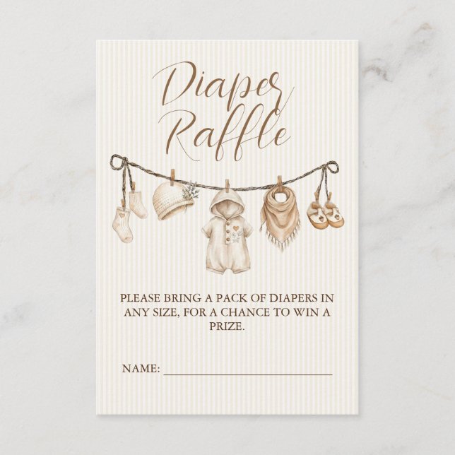 Neutral Clothesline Baby Shower Diaper Raffle Enclosure Card (Front)