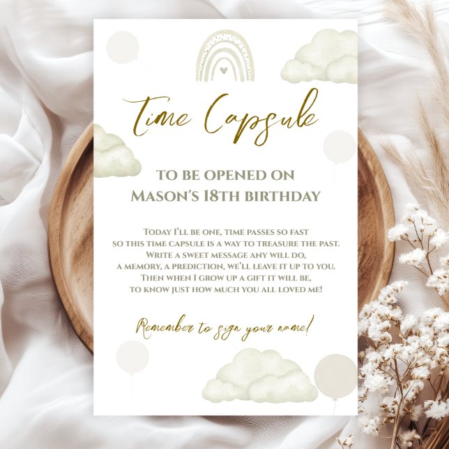 Neutral Cloud Boho Time Capsule First Birthday  Poster (Creator Uploaded)