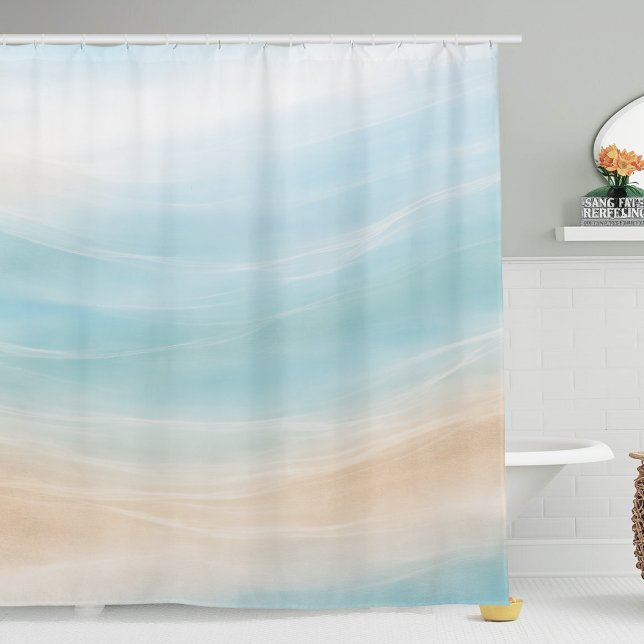Neutral Coastal Shower Curtain (coastal calm beach vacation home shower curtain)
