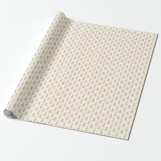 Neutral Colour Christmas Tree Wrapping Paper (Unrolled)