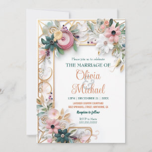 Neutral Colour Floral Wedding Paper Quilling Frame Invitation