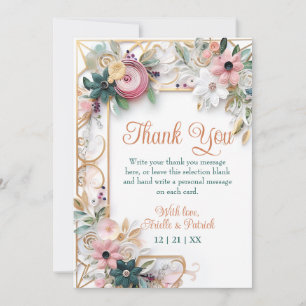 Neutral Colour Floral Wedding Paper Quilling Frame Thank You Card