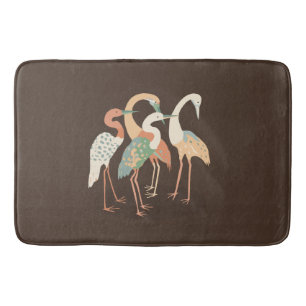 Neutral Colour Pop Art Cranes   Bath Mat