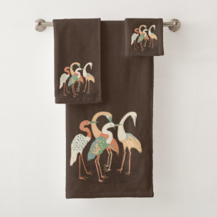 Neutral Colour Pop Art Cranes Bath Towel Set