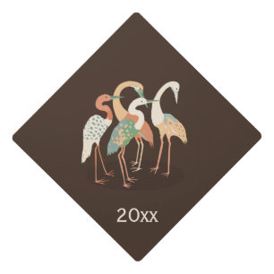 Neutral Colour Pop Art Cranes   Graduation Cap Topper