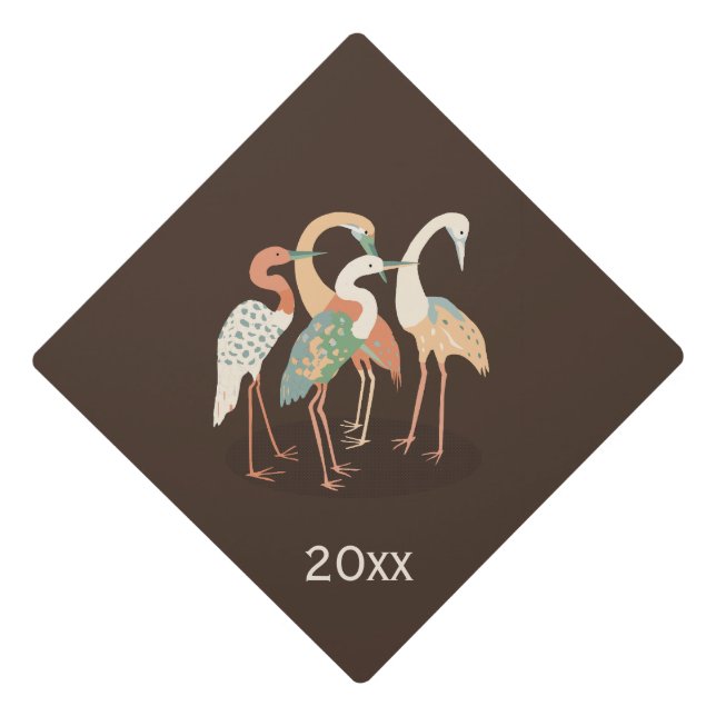 Neutral Colour Pop Art Cranes   Graduation Cap Topper (Front)