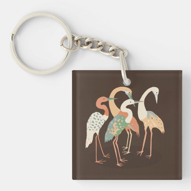 Neutral Colour Pop Art Cranes   Keychain (Front)