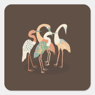 Neutral Colour Pop Art Cranes   Square Sticker