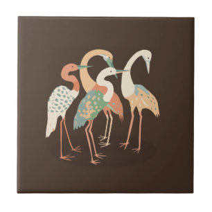 Neutral Colour Pop Art Cranes   Tile