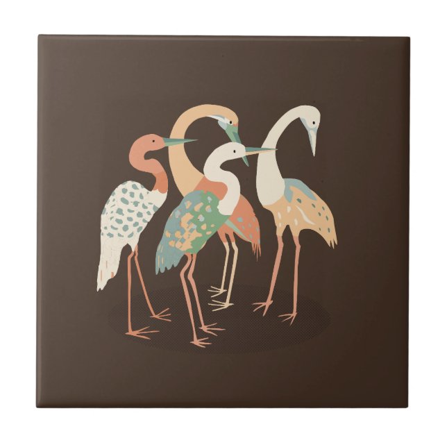 Neutral Colour Pop Art Cranes   Tile (Front)